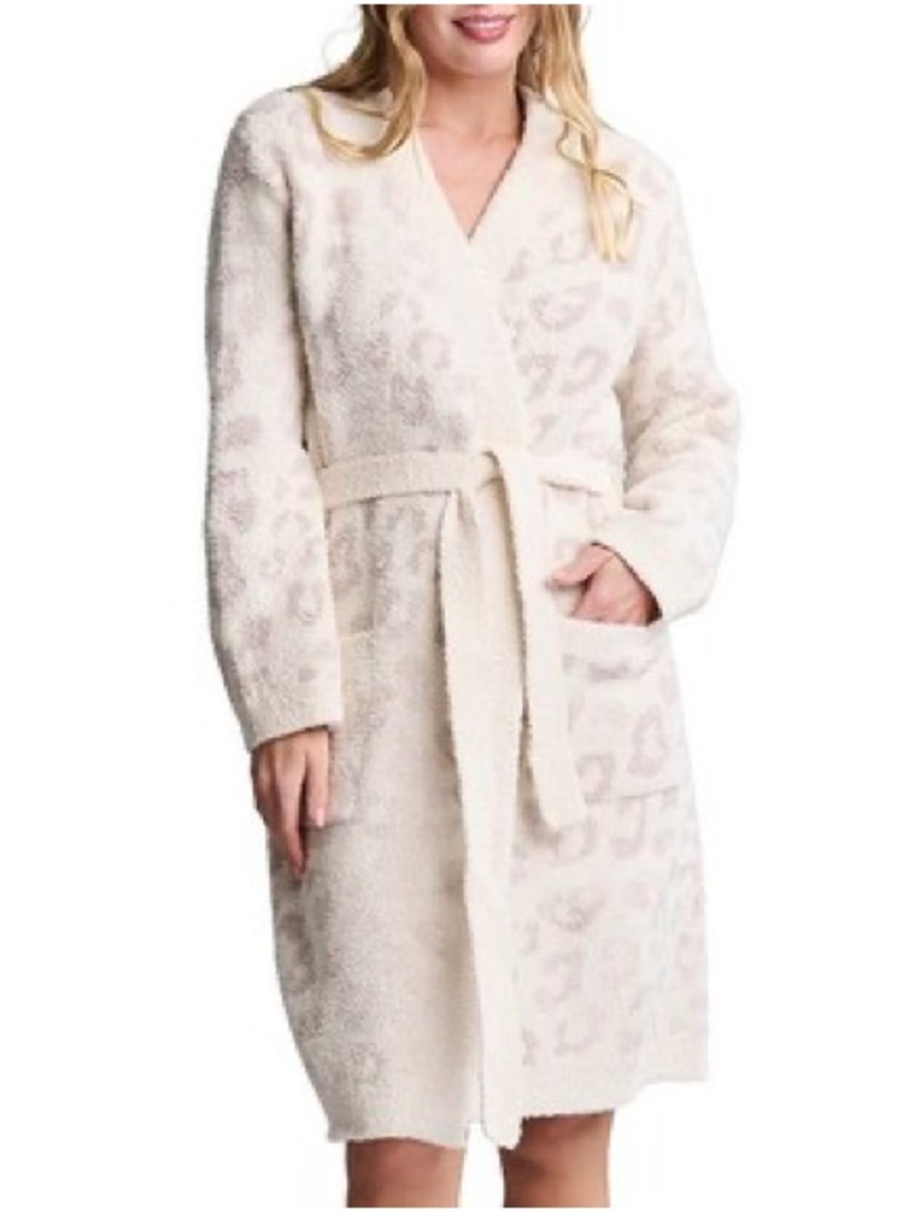 Barefoot dreams cozy In the Wild Long Sleeve Leopard Print Short Robe size XL